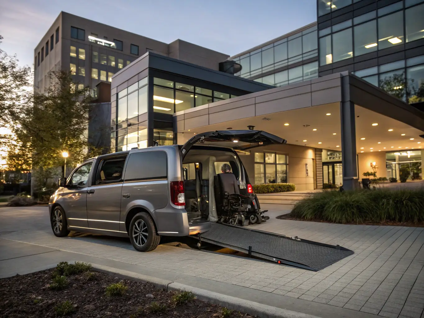 A picture of a modern, clean, and well-maintained wheelchair-accessible van with the “360”Urway Transportation LLC logo, emphasizing the company's professionalism and reliability.